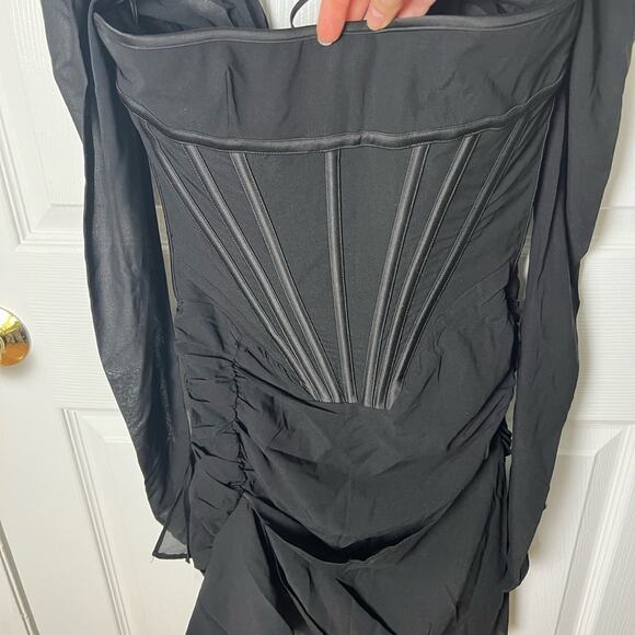 House of CB Black Silk Gianna Corset Cold Shoulder Long Sleeve Body-Con Dress S - Picture 6 of 13